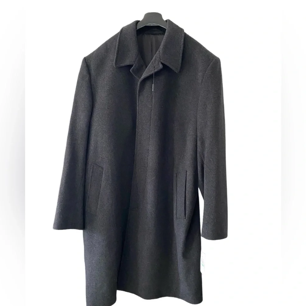 London Fog Men's Classic Dark Charcoal Wool Blend Over Coat 46L NWT